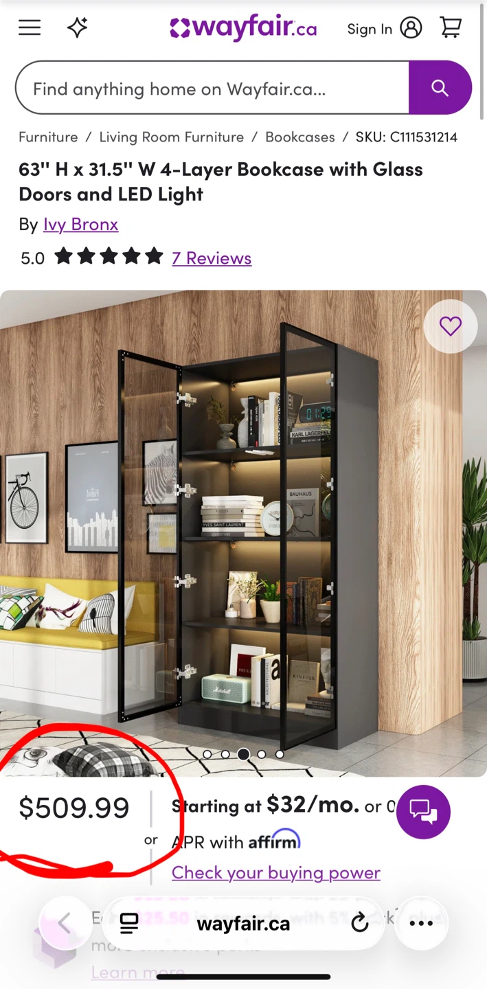 Glass in Door Bookcase with LED Light BRAND NEW - photo 3