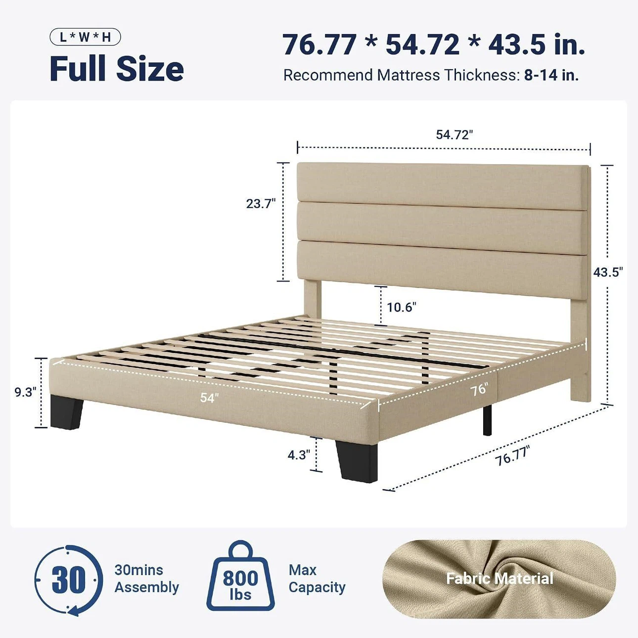 Full Size Fabric Platform Bed BRAND NEW - photo 3