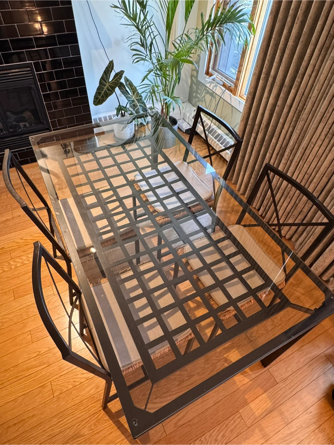 Glass Kitchen Table Set w/ 6 Chairs - Wicker & Steel - “GRANAS” - photo 2