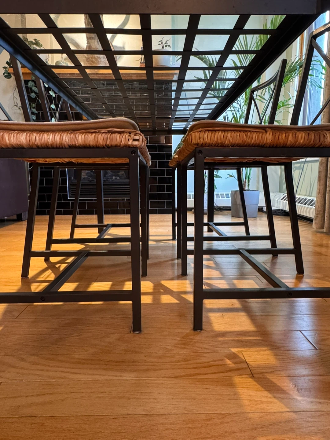 Glass Kitchen Table Set w/ 6 Chairs - Wicker & Steel - “GRANAS” - photo 3