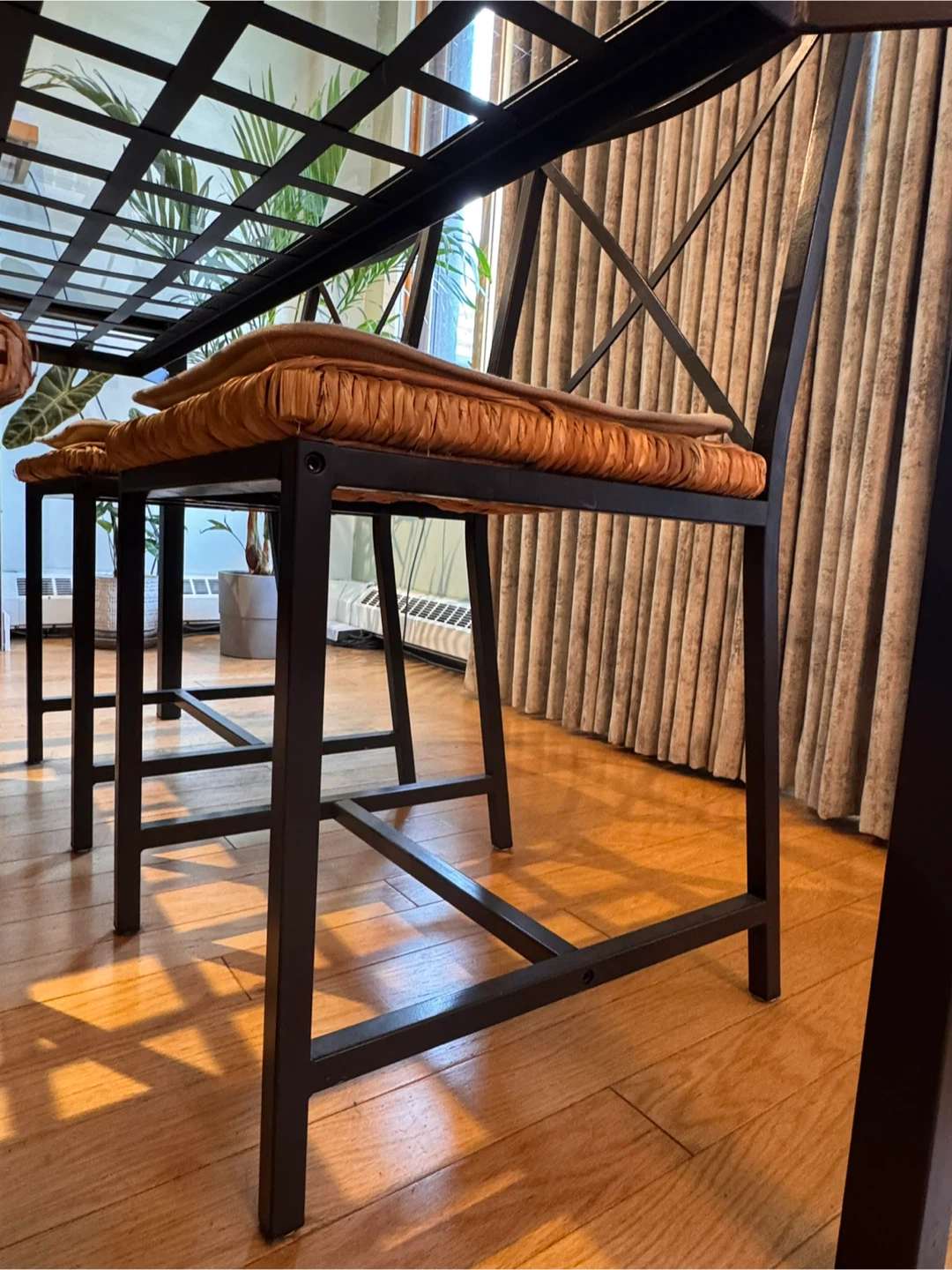Glass Kitchen Table Set w/ 6 Chairs - Wicker & Steel - “GRANAS” - photo 4