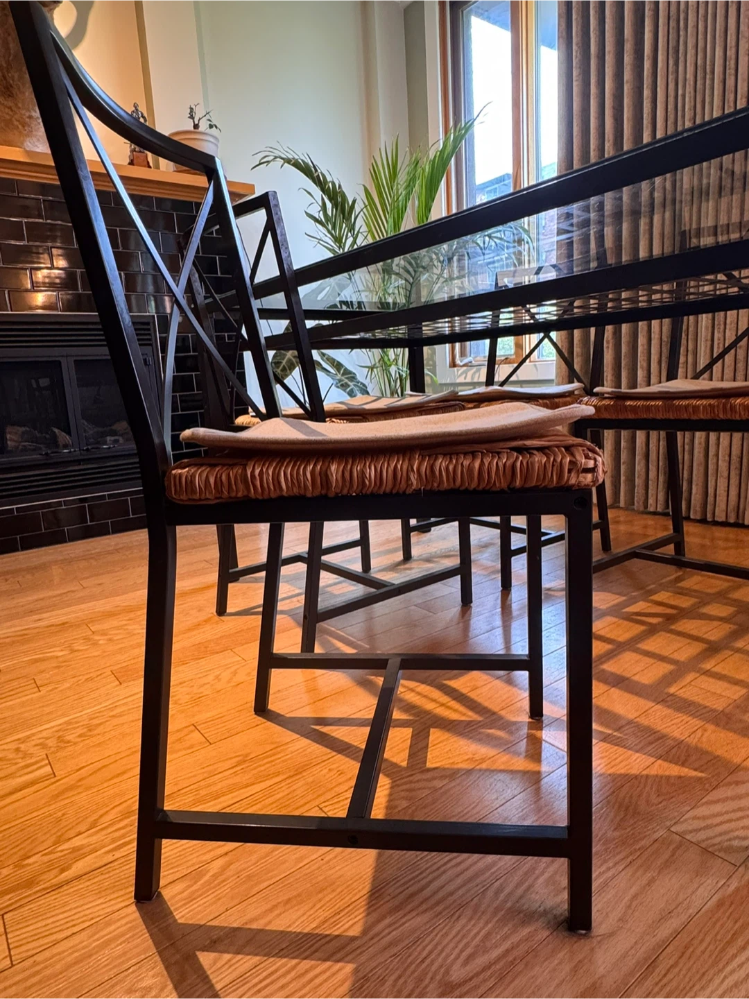 Glass Kitchen Table Set w/ 6 Chairs - Wicker & Steel - “GRANAS” - photo 5