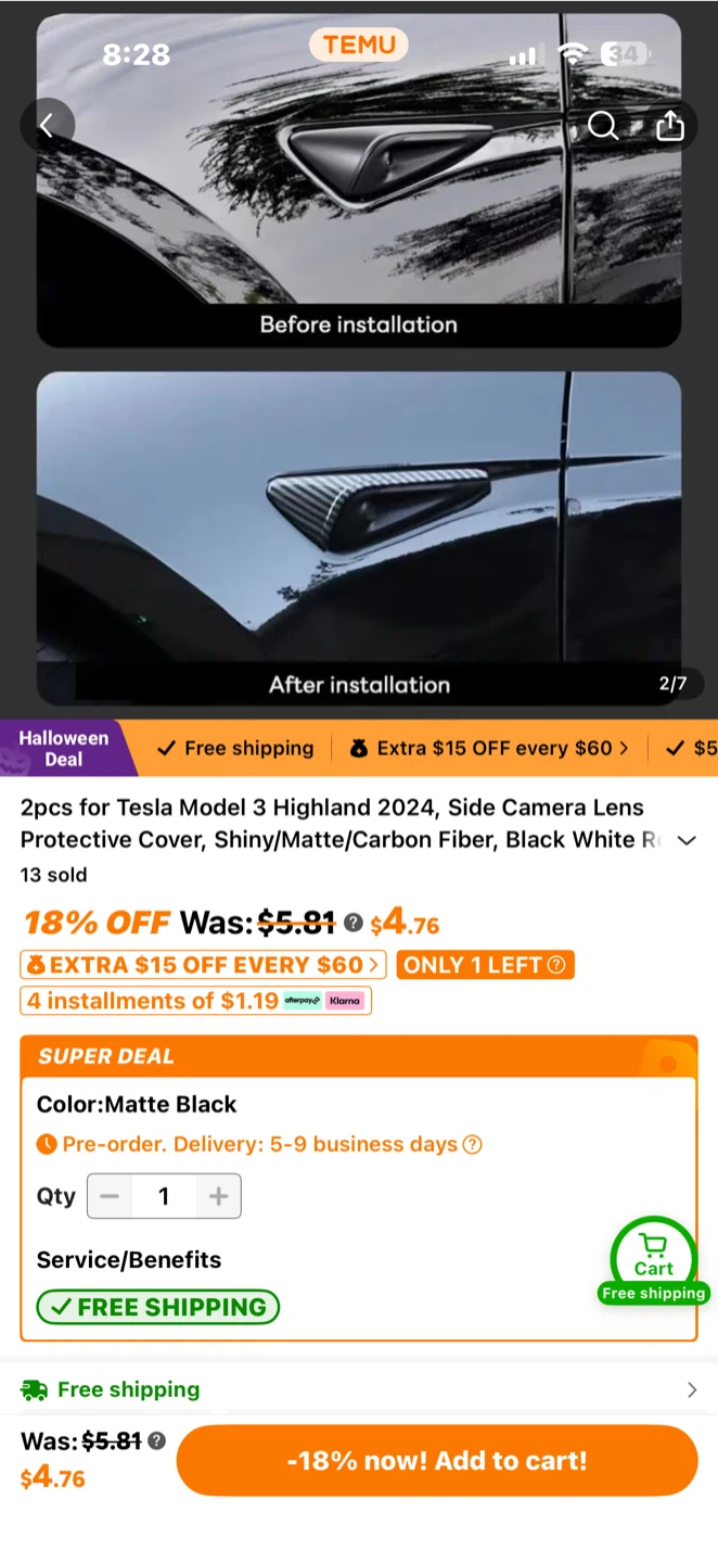 Tesla Model 3 Highland 2024 Side Camera Lens Covers - photo 3