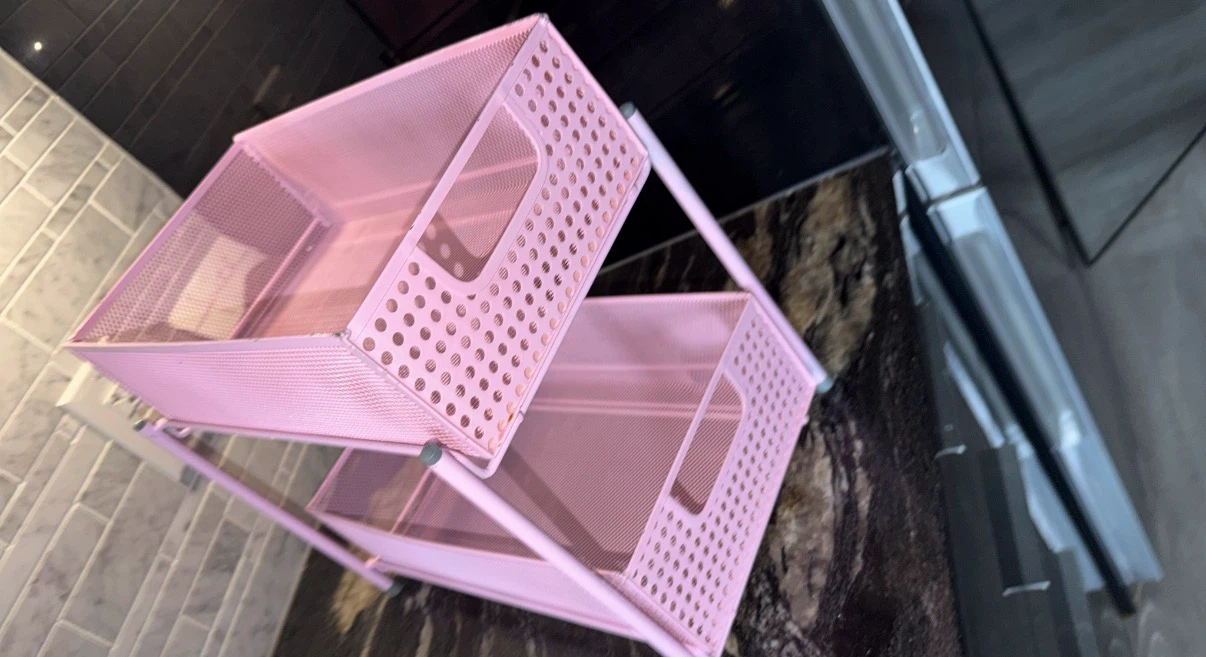Pink two-tier mesh storage cart