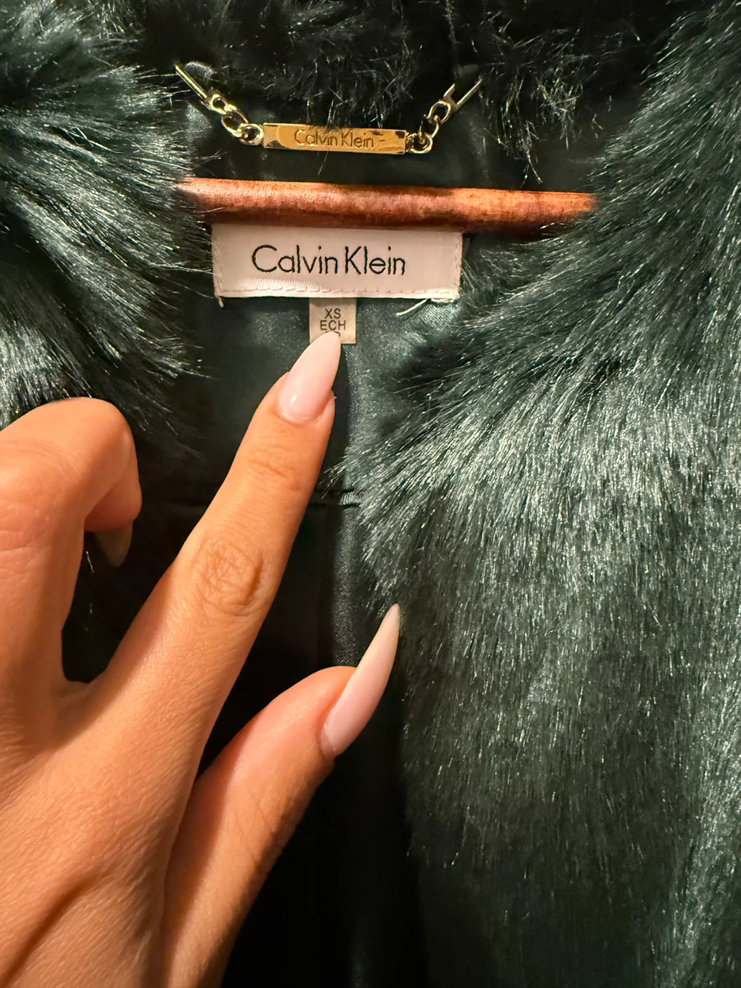 Calvin Klein Faux Fur Coat - Forest Green - photo 3