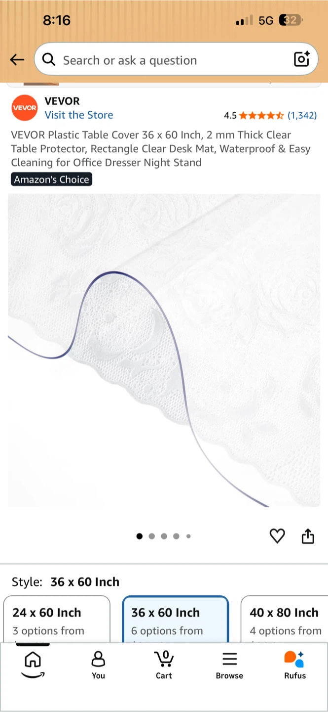 VEVOR 36 x 60 Inch Clear Table Protector