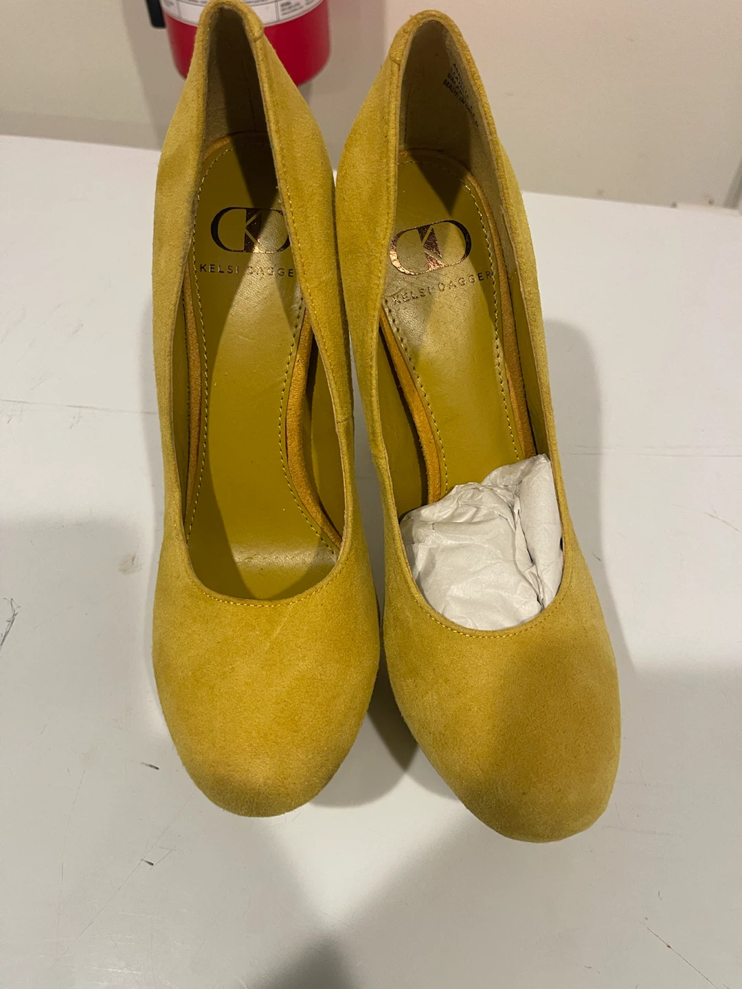 Kelsi Dagger Mustard Suede Platform Heels