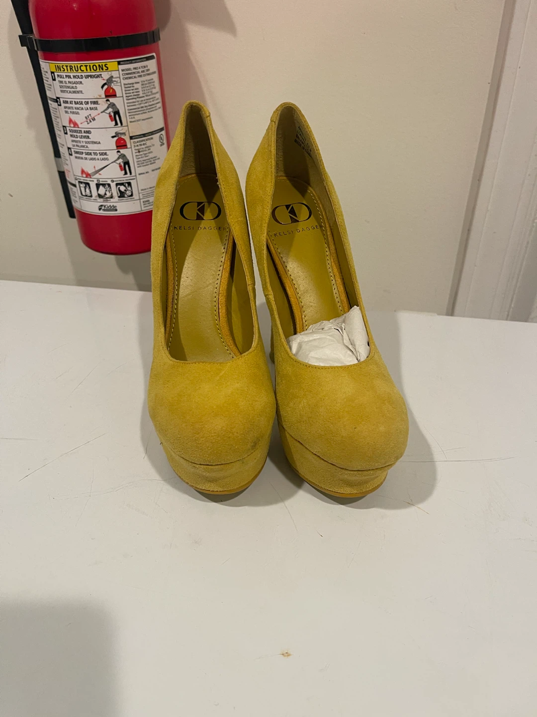 Kelsi Dagger Mustard Suede Platform Heels - photo 3