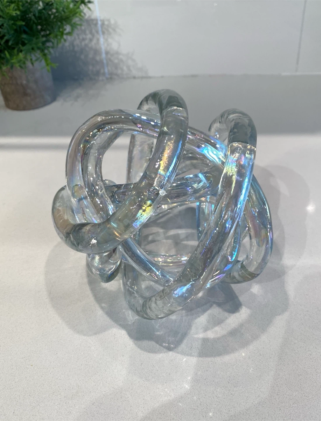 Iridescent Clear Glass Knot Infinity Sculpture