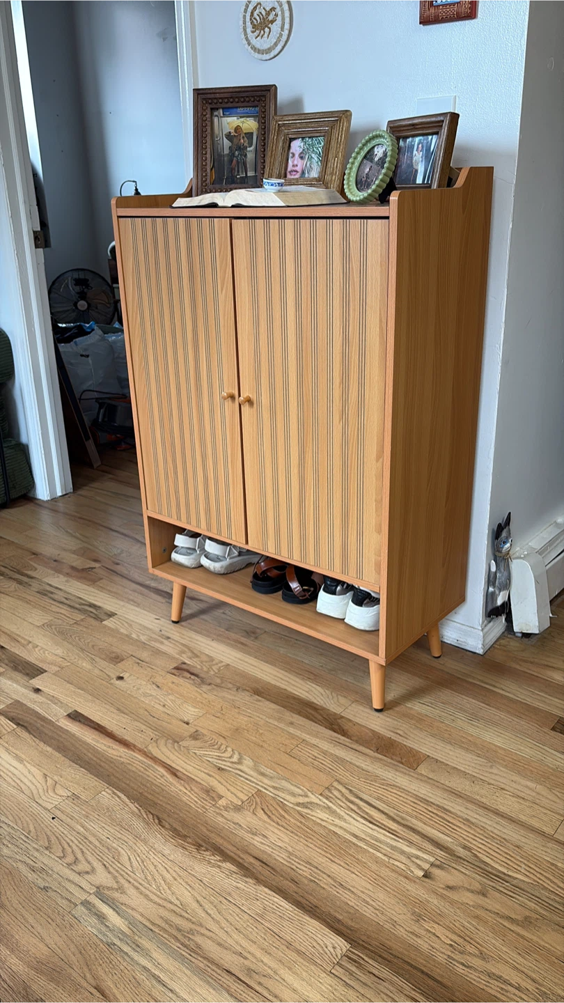 Mid-Century Modern Wooden Shoe Cabinet