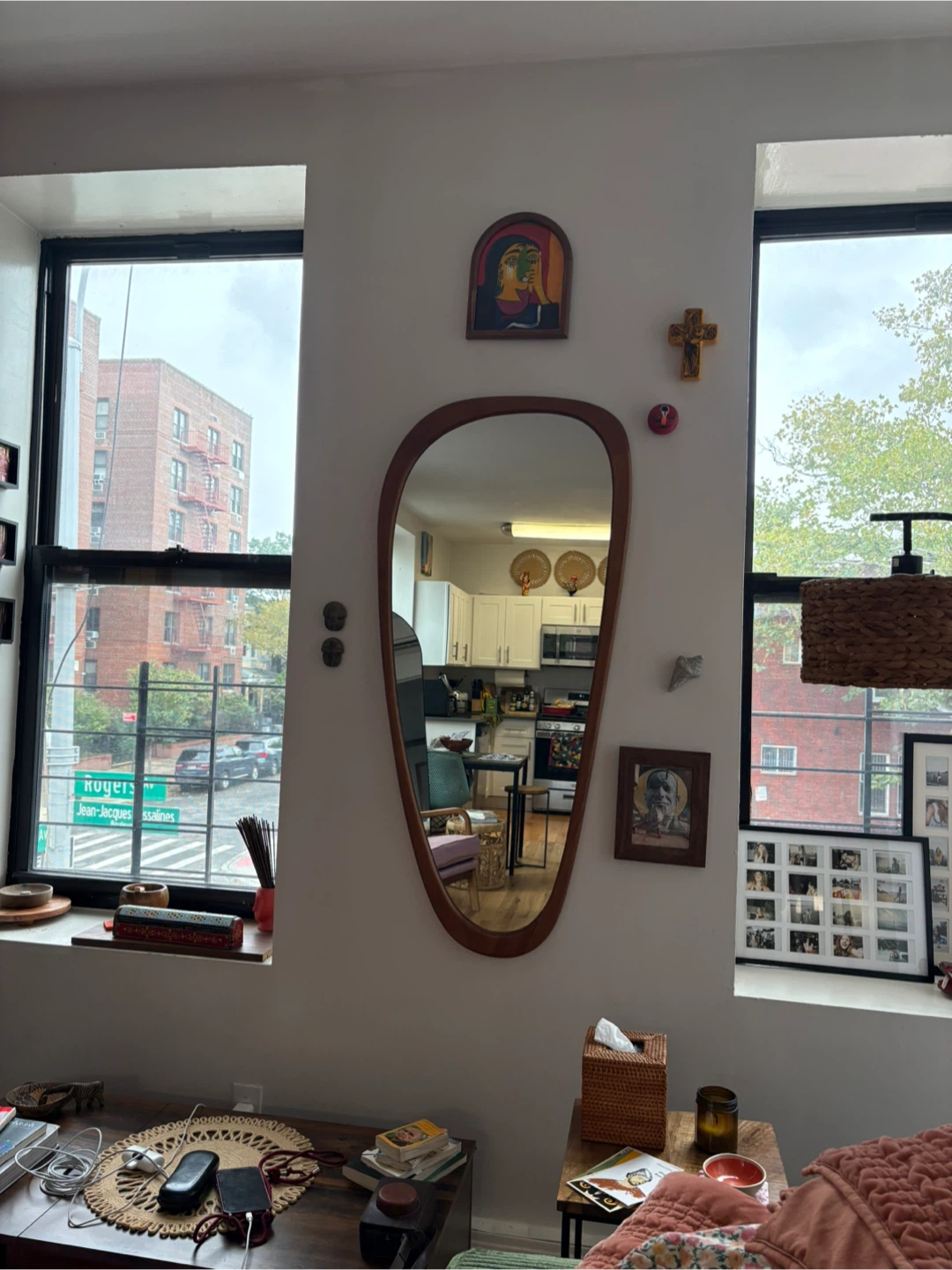 Mid-Century Modern Teak Organic Shaped Wall Mirror