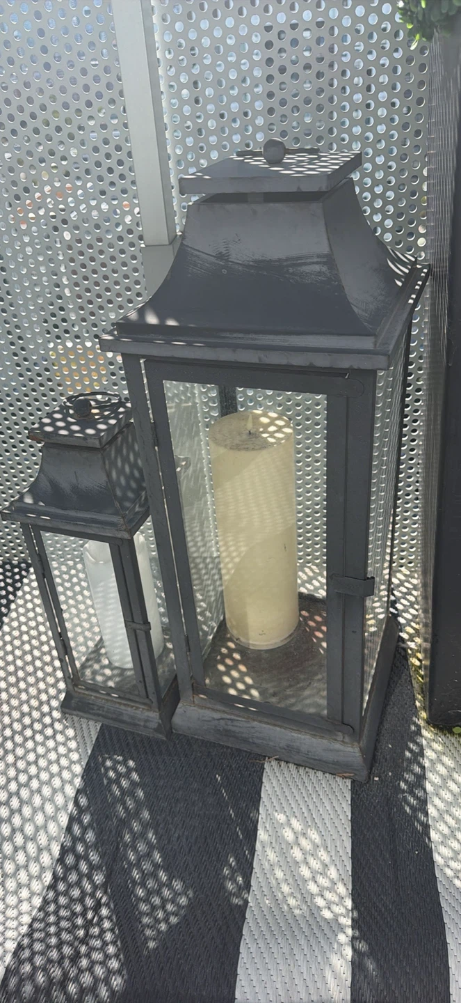 Set of Two Black Metal Candle Lanterns