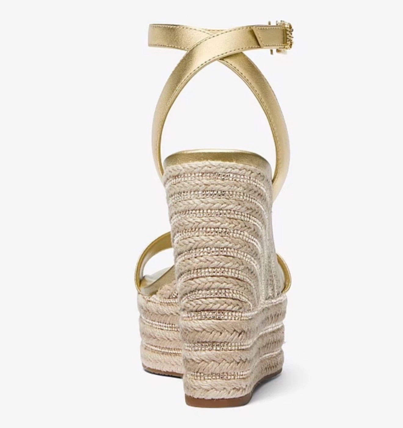 Michael Kors Leighton Gold Metallic Espadrille Wedge Sandals 9 - photo 2