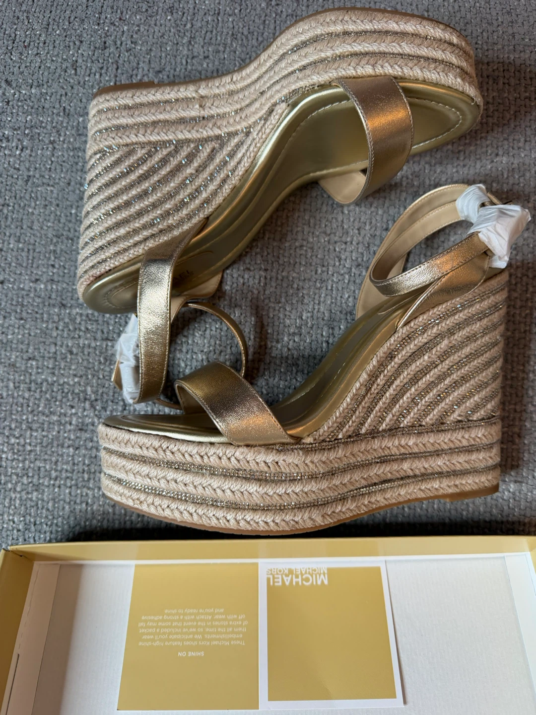 Michael Kors Leighton Gold Metallic Espadrille Wedge Sandals 9 - photo 4