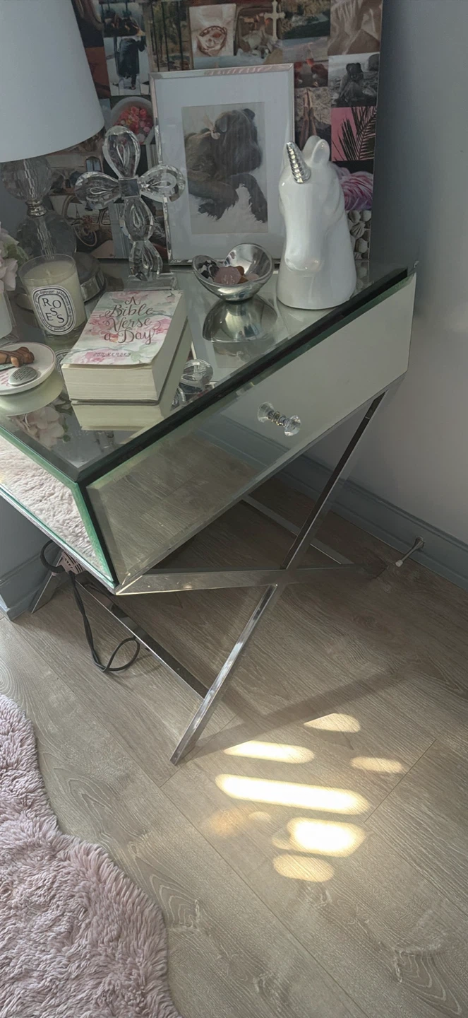 Mirrored X-Frame Side Table