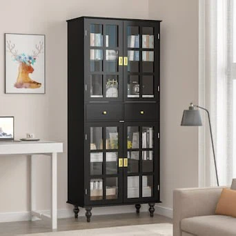 FUFU&GAGA Black 4-Shelf Bookcase with Doors BRAND NEW