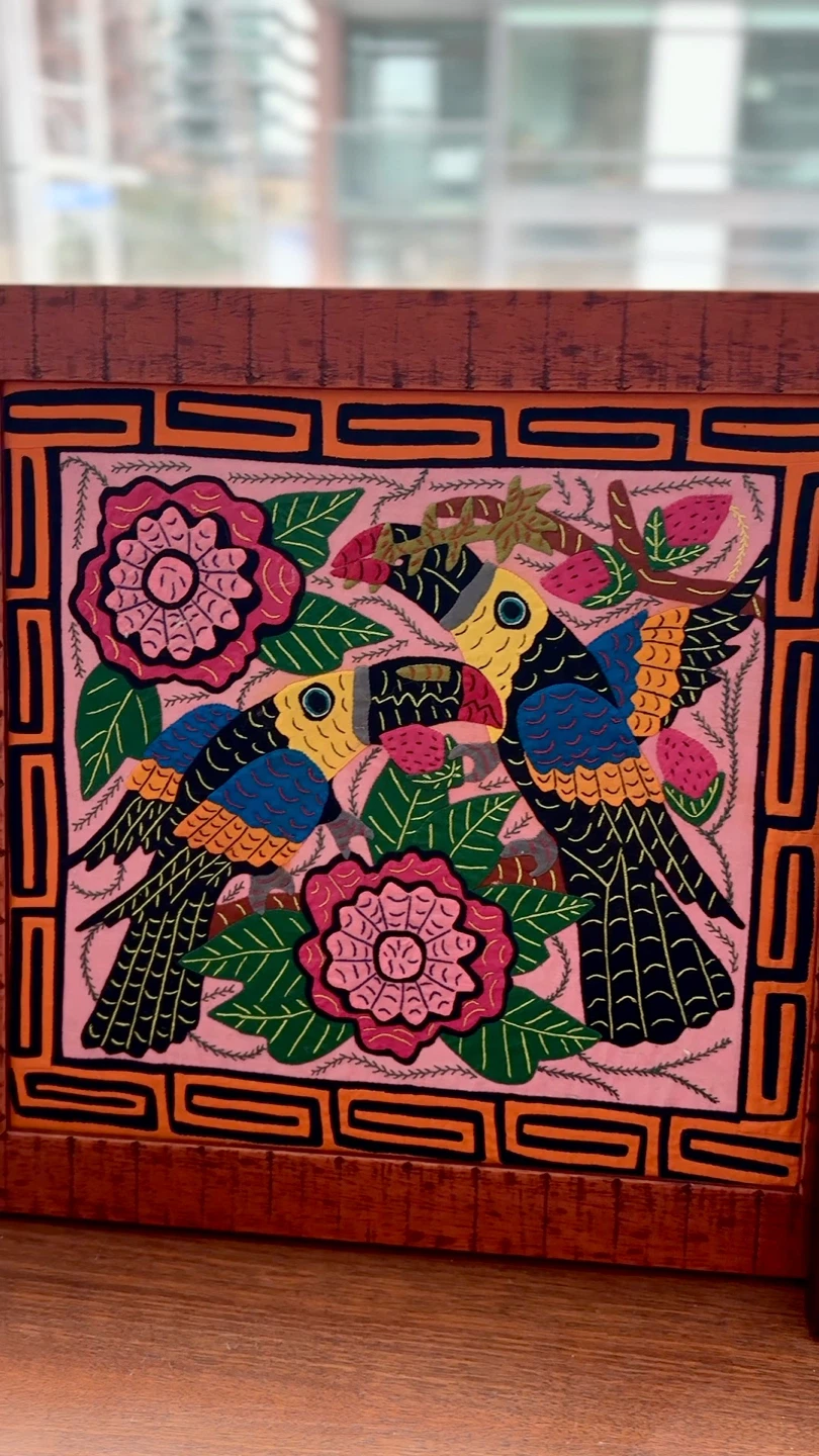 Vintage Panama Textile Art Collection, framed
