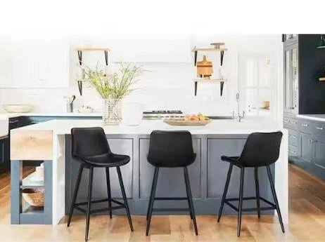 Set of 3 Black Leather Bucket Counter Stools BRAND NEW