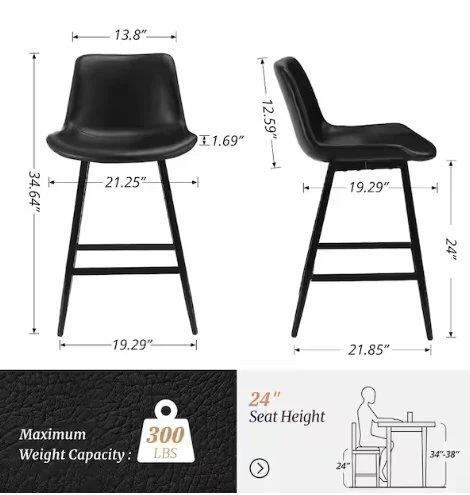 Set of 3 Black Leather Bucket Counter Stools BRAND NEW - photo 2