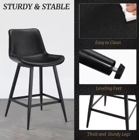 Set of 3 Black Leather Bucket Counter Stools BRAND NEW - photo 4
