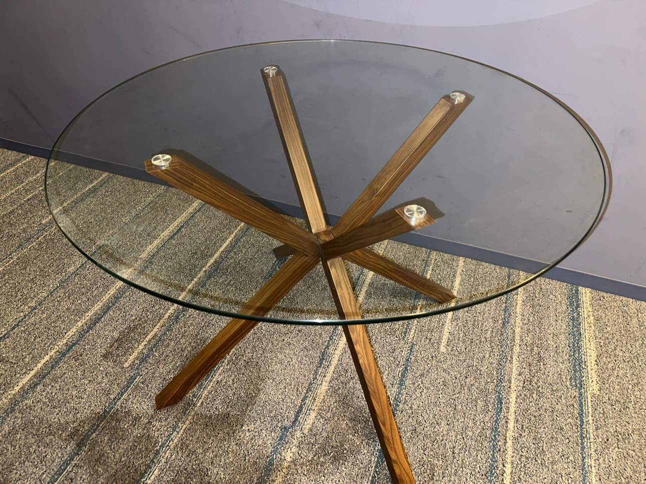 Round Glass Coffee Table with Wood Base