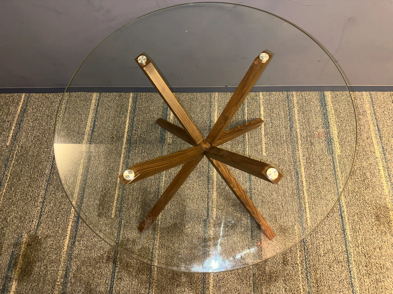 Round Glass Coffee Table with Wood Base - photo 2