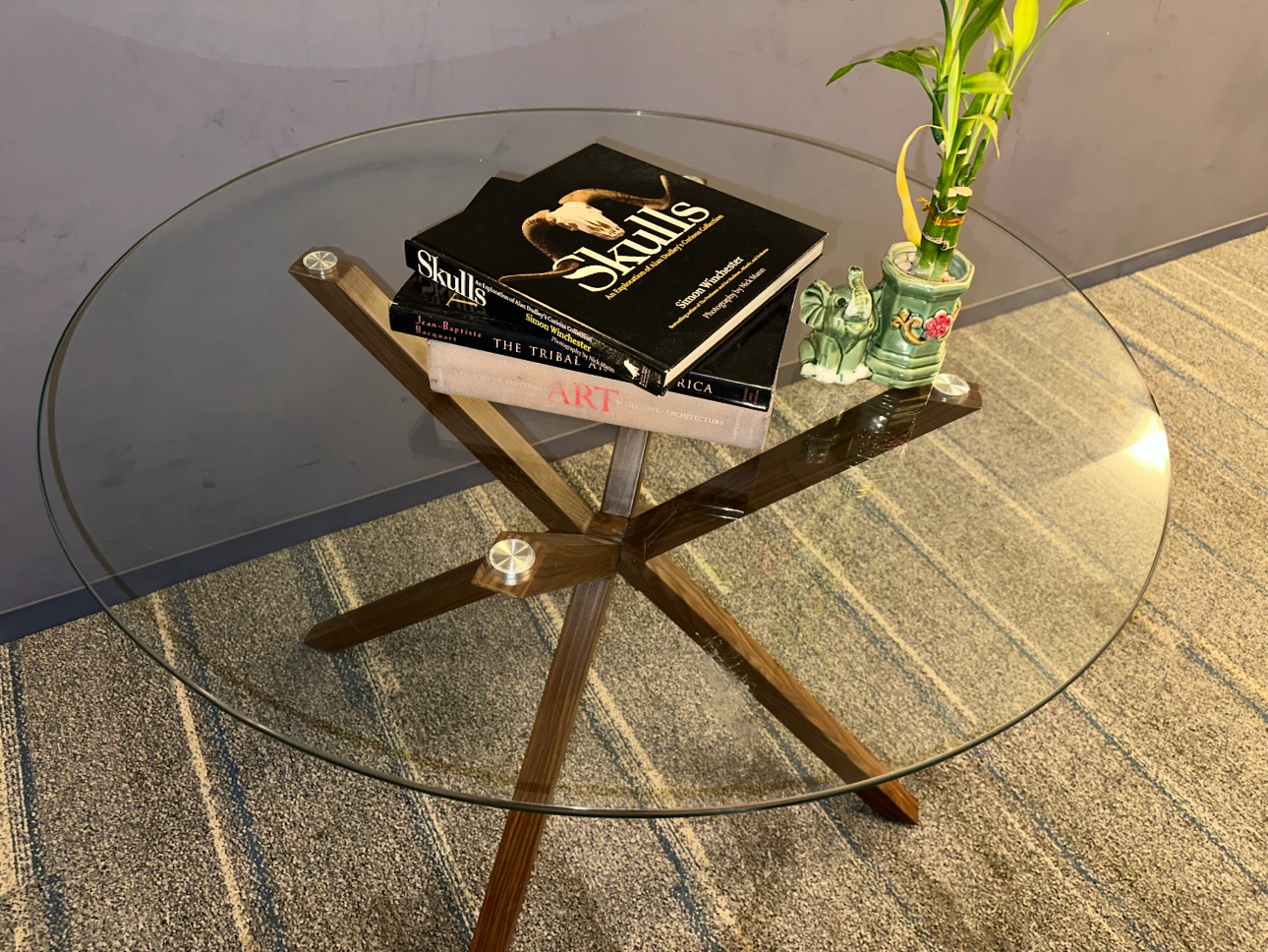 Round Glass Coffee Table with Wood Base - photo 3