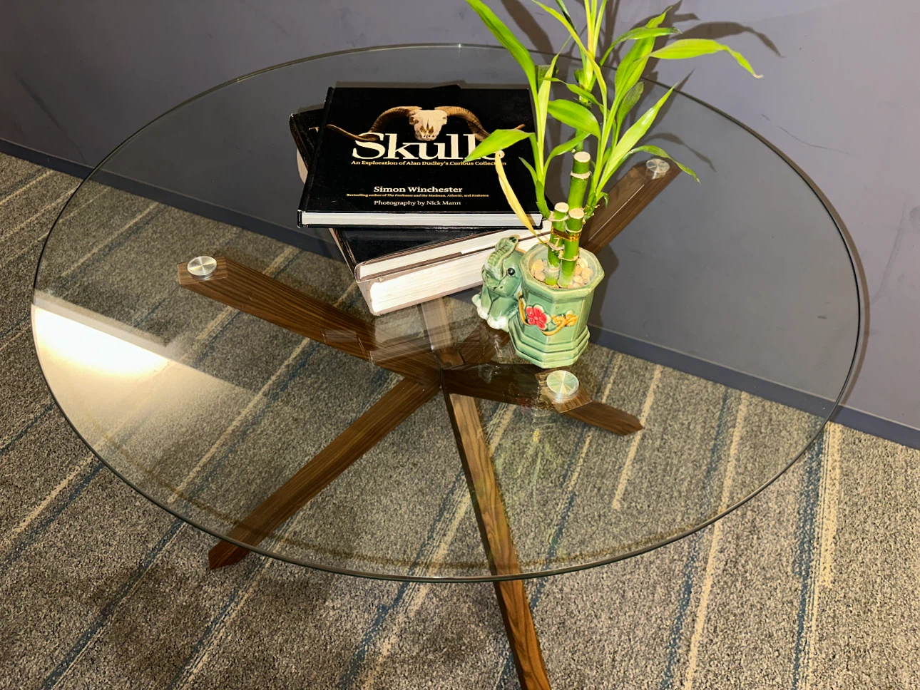 Round Glass Coffee Table with Wood Base - photo 4