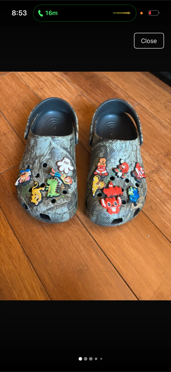 Camo Crocs with Character Charms Size J3