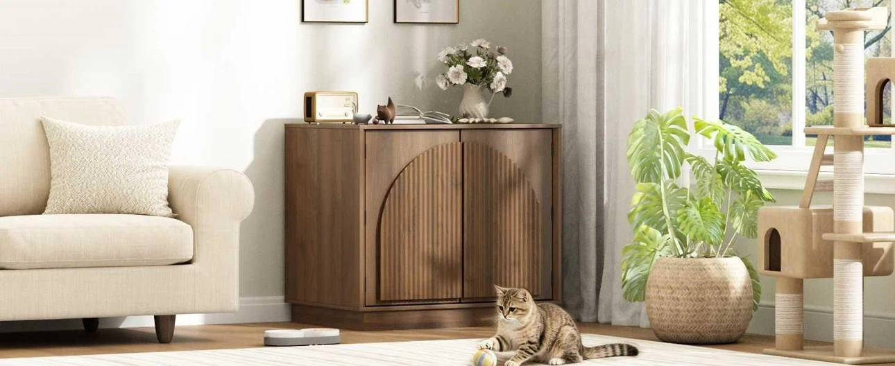Cat Litter Box Enclosure Cabinet Walnut