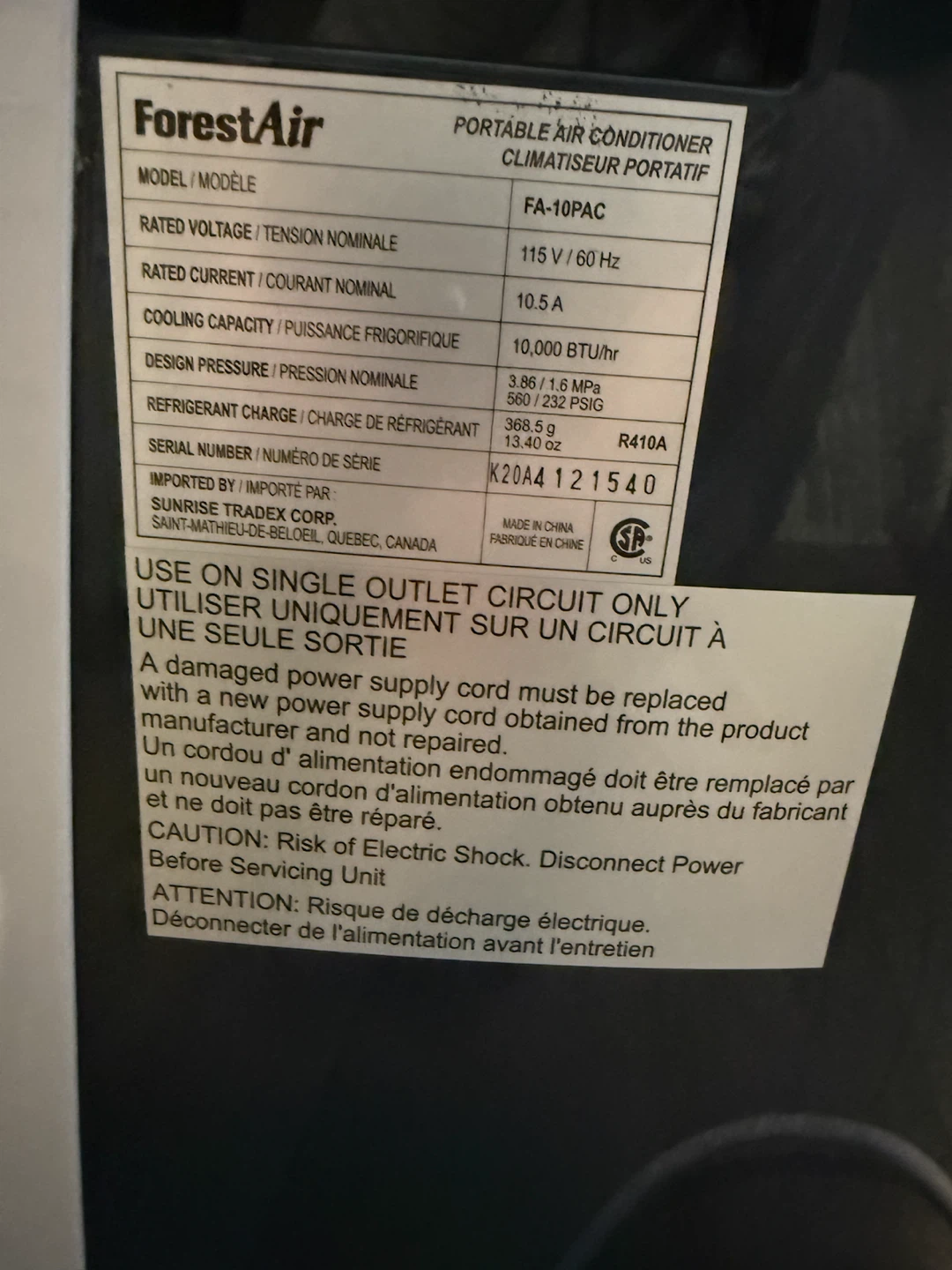 ForestAir 10,000 BTU Portable Air Conditioner - photo 5