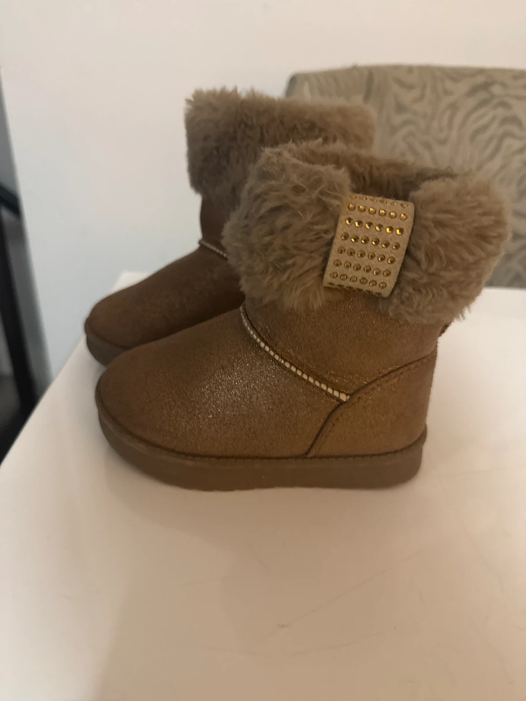 Tan faux fur winter boots for kids