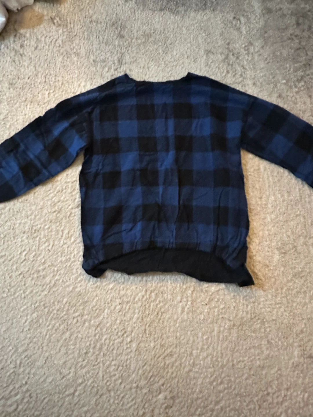 Blue and black plaid long sleeve sweater