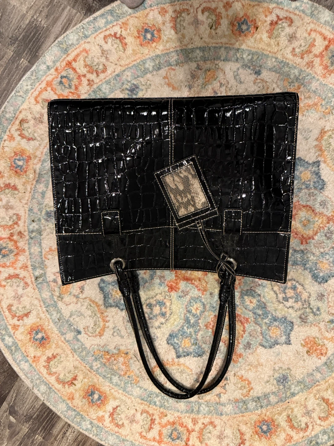 Black Croc-Embossed Tote Bag
