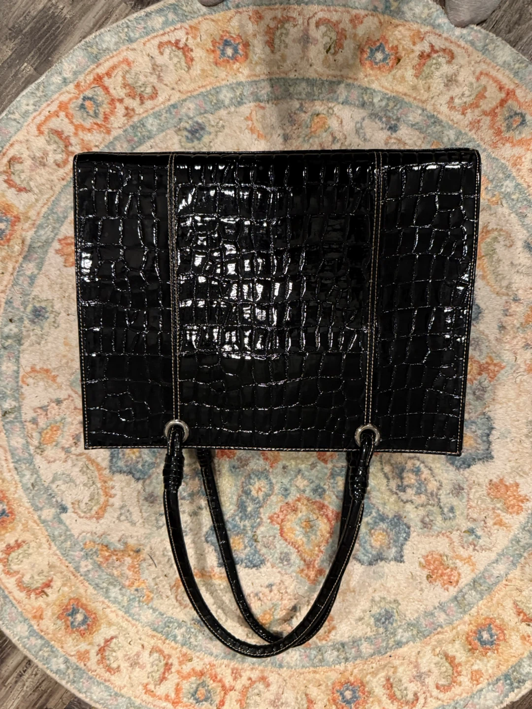 Black Croc-Embossed Tote Bag - photo 5