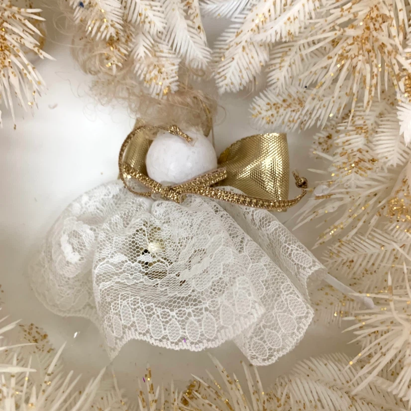 Christmas Wreath White Gold Angel Holiday Door Wall Decor 15" - photo 2