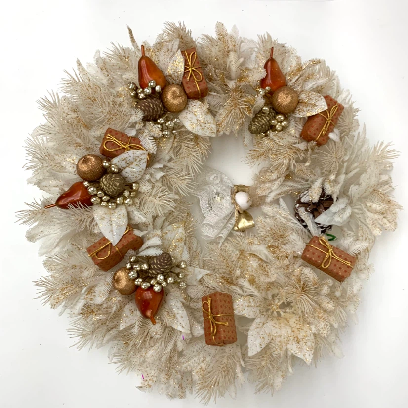 Christmas Wreath White Gold Angel Holiday Door Wall Decor 15" - photo 5