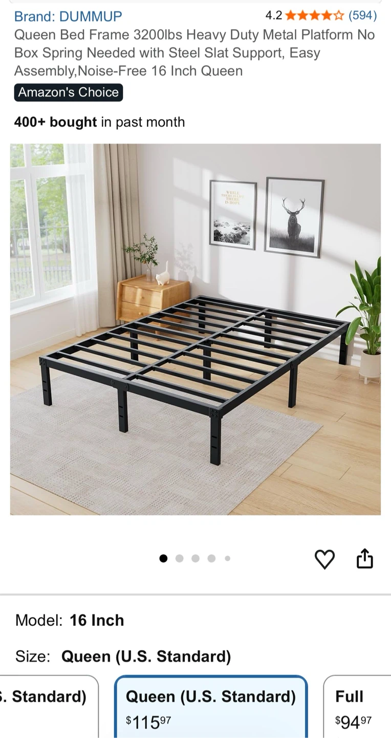 DUMMUP Queen Heavy Duty Metal Bed Frame