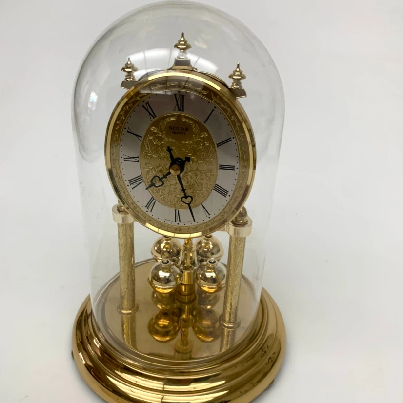 Solar Quartz Anniversary Clock Gold Rotating Pendulum Glass Dome - photo 2