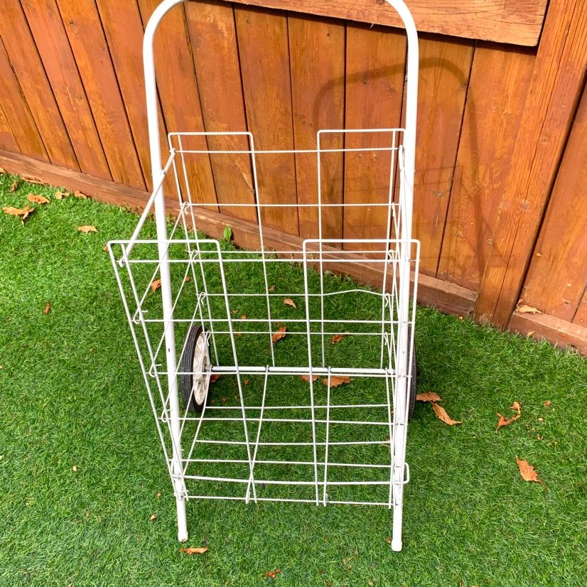 Shopping Cart Rolling Metal Grocery Laundry Basket with Wheels - photo 5