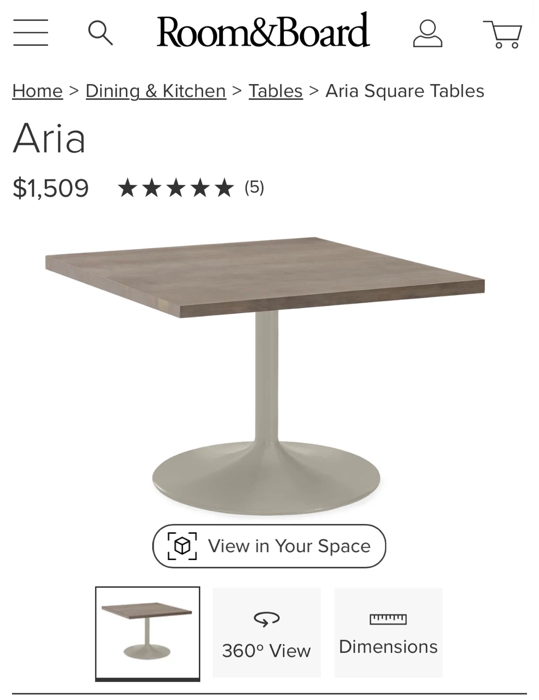 Room & Board Aria Square Dining Table