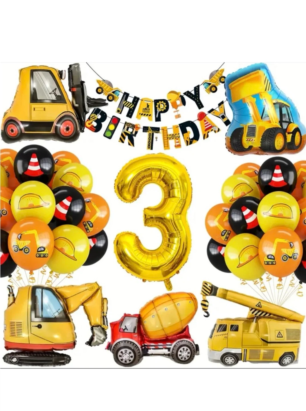 22 pc Extra large size Construction Theme 3rd Birthday Party Set