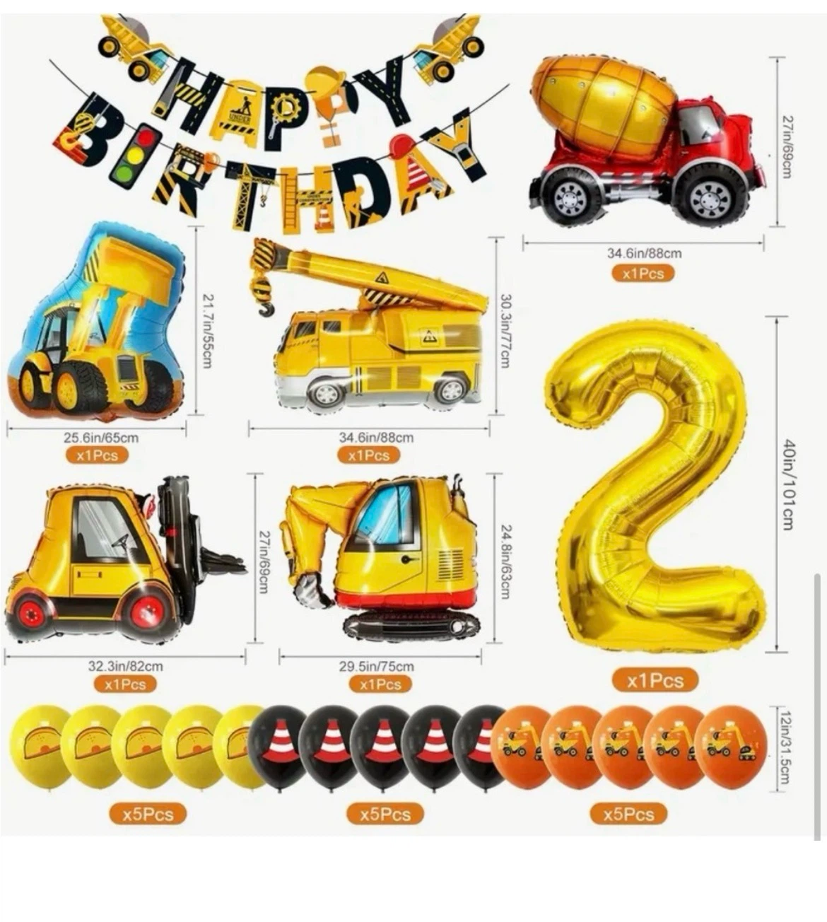 22 pc Extra large size Construction Theme 3rd Birthday Party Set - photo 2