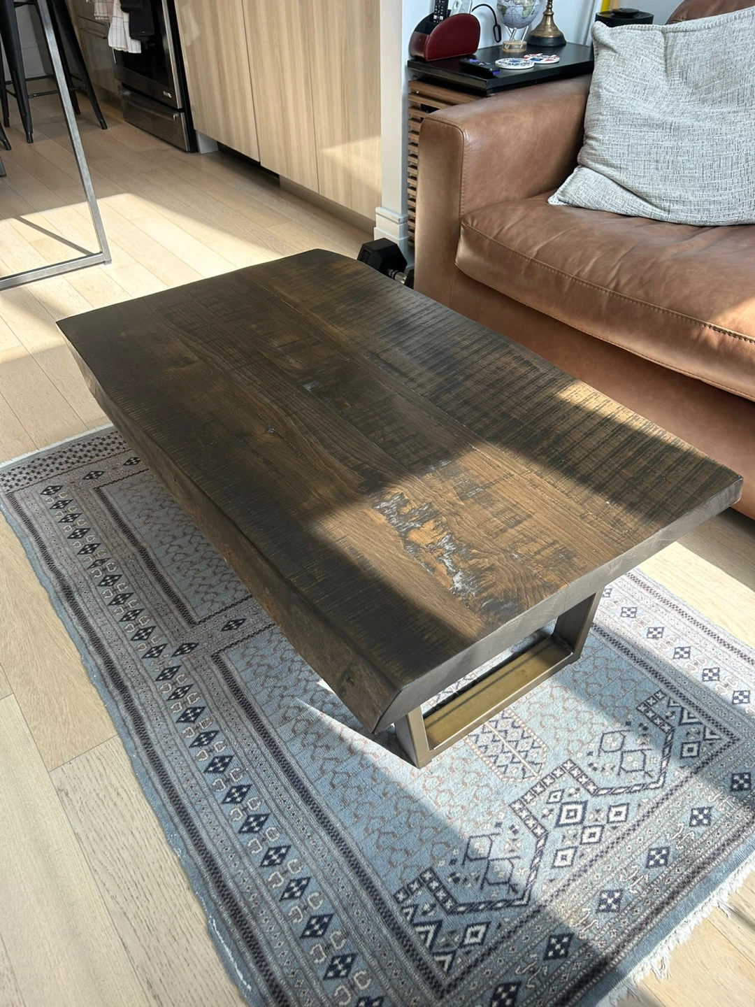 Solid Wood Coffee Table with Metal Base