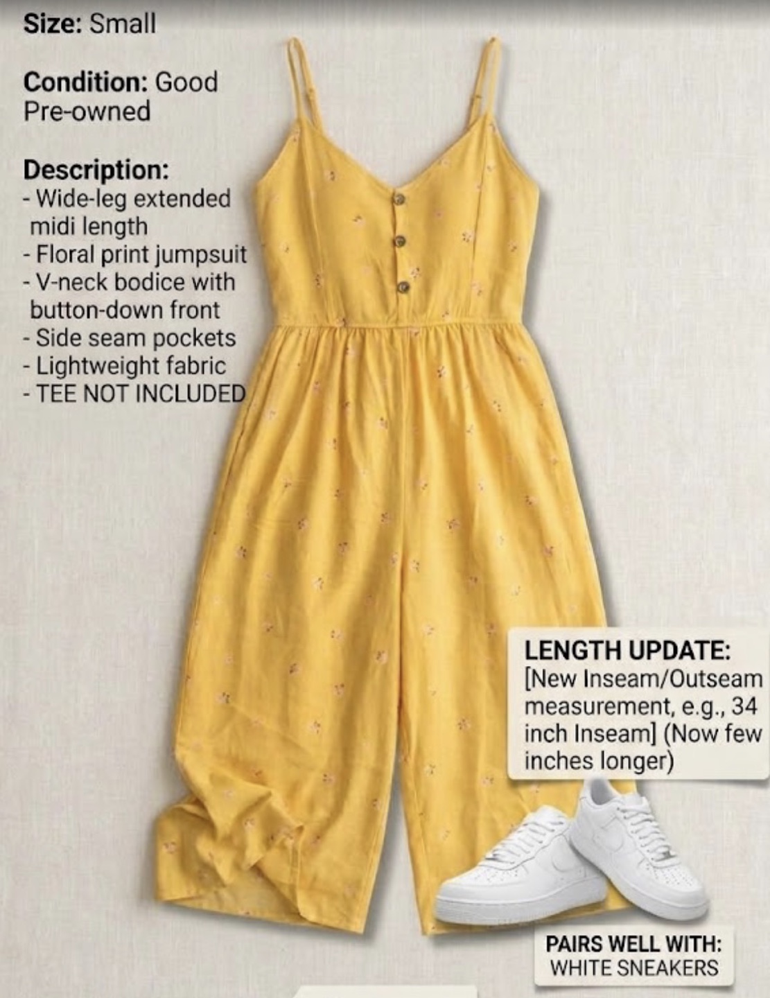 Yellow Floral Midi Jumpsuit Size Small