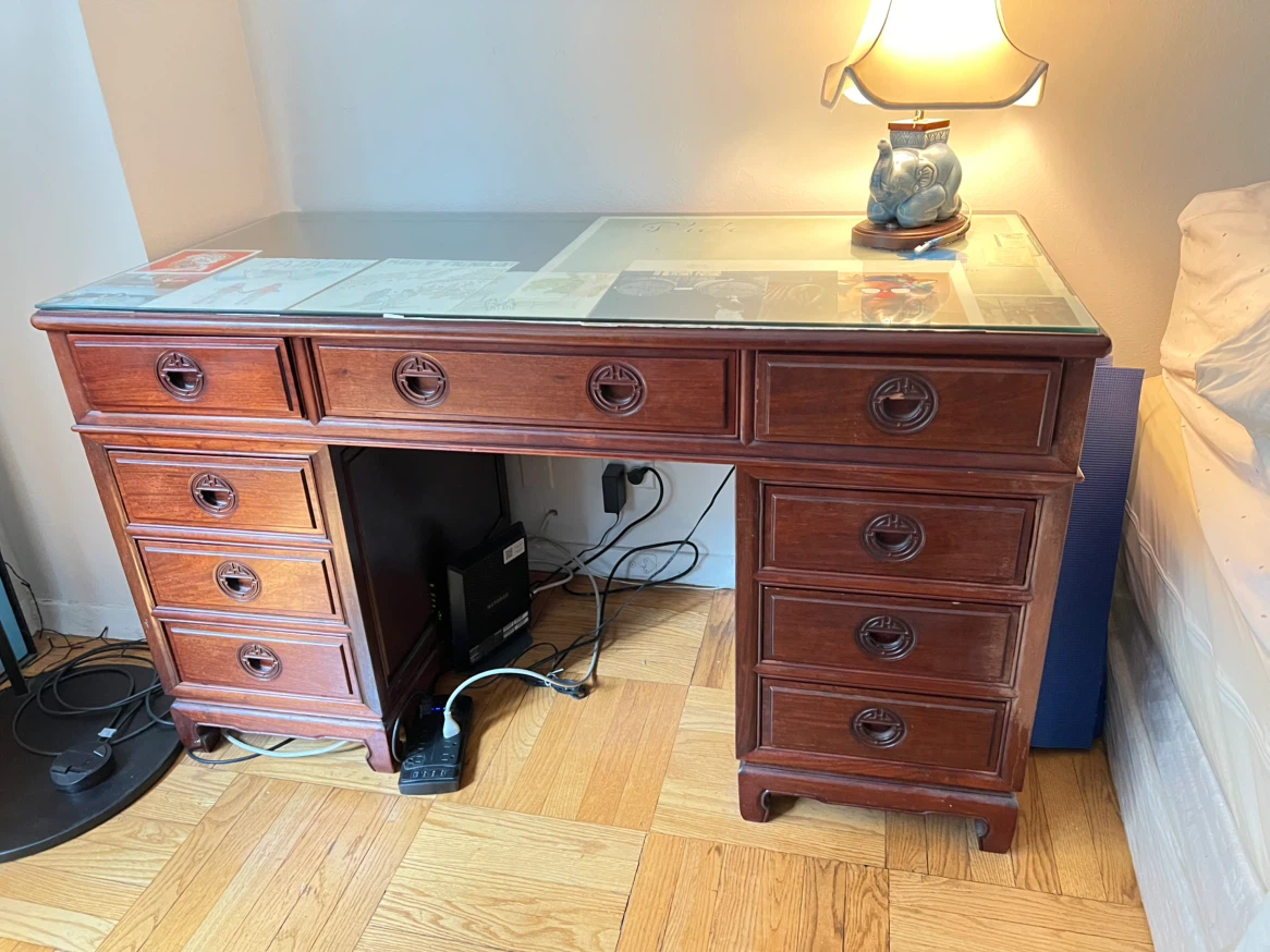 Asian-Style Wooden Desk and Chair Set