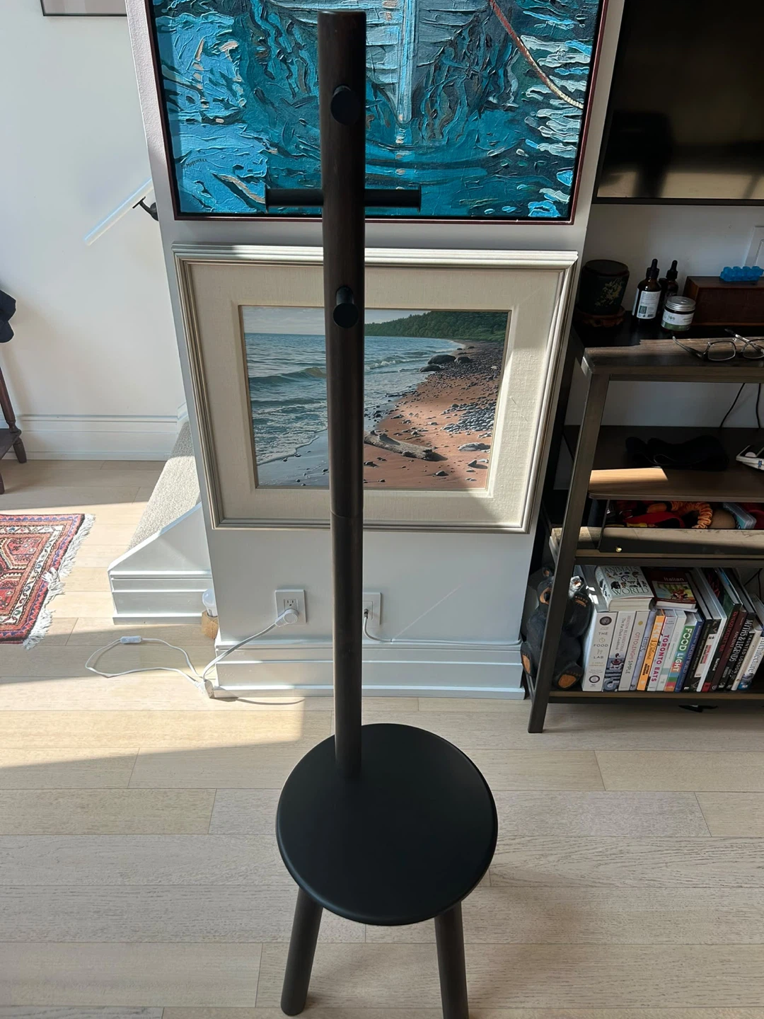 Modern Dark Wood Coat Stand with Small Shelf