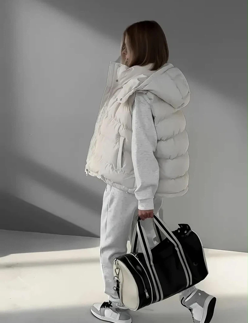 Cream Puffer Vest with Hood - photo 2