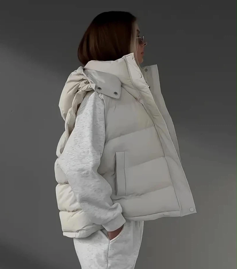 Cream Puffer Vest with Hood - photo 3