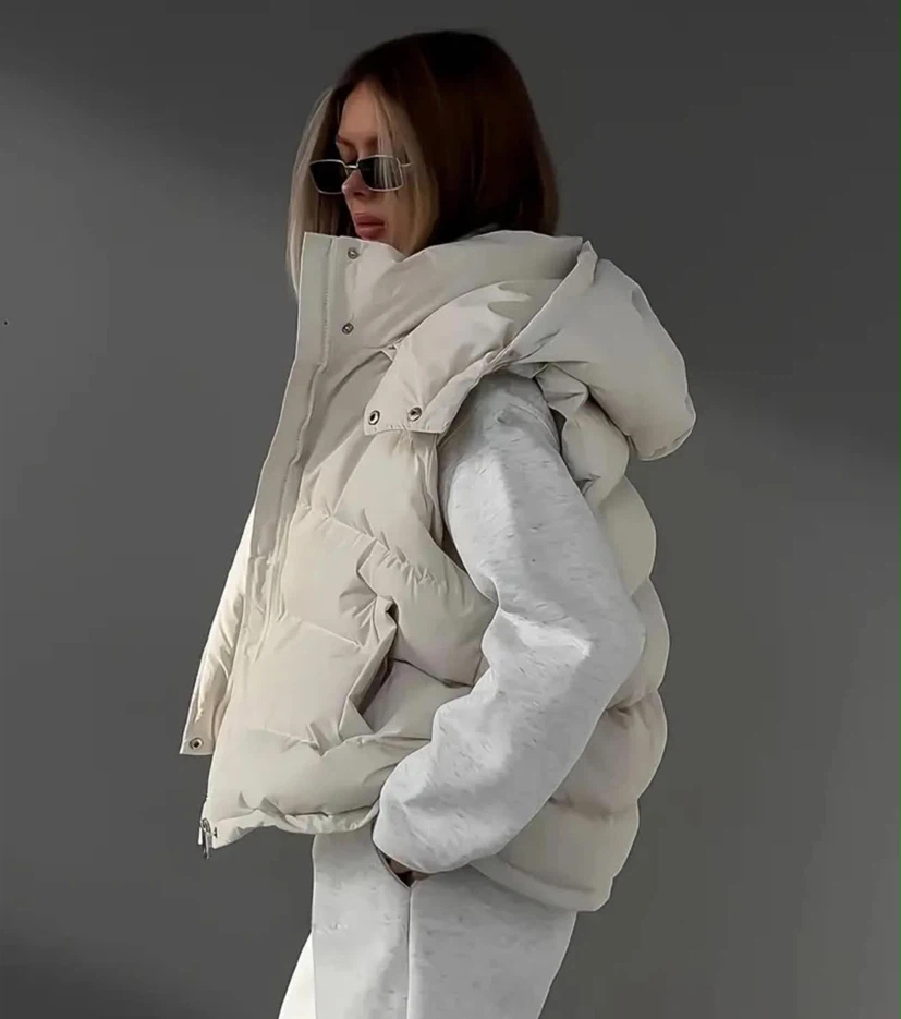 Cream Puffer Vest with Hood - photo 4